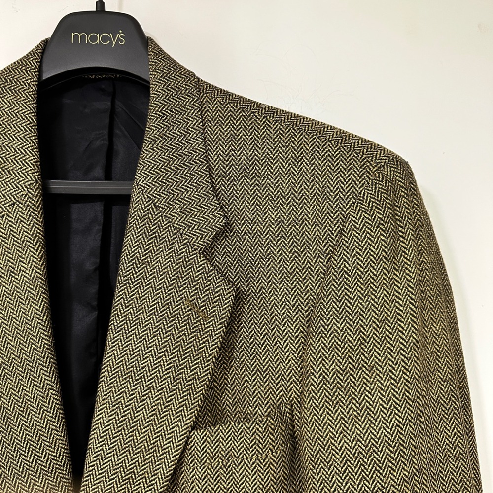 Zylos George Machado Silk Blend Herringbone Blazer Mens 42R Brown Italy Academia